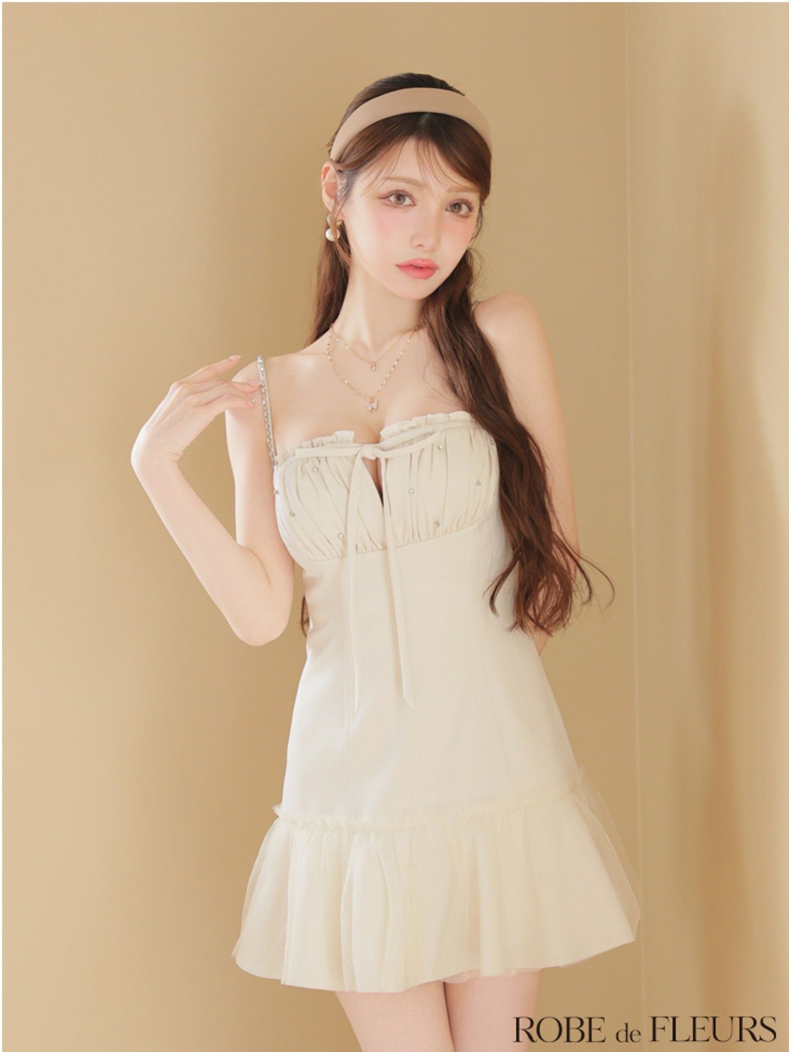 ROBE de FLEURS ローブドフルール バストカットリボンビジューミニキャバドレス fm4115-c