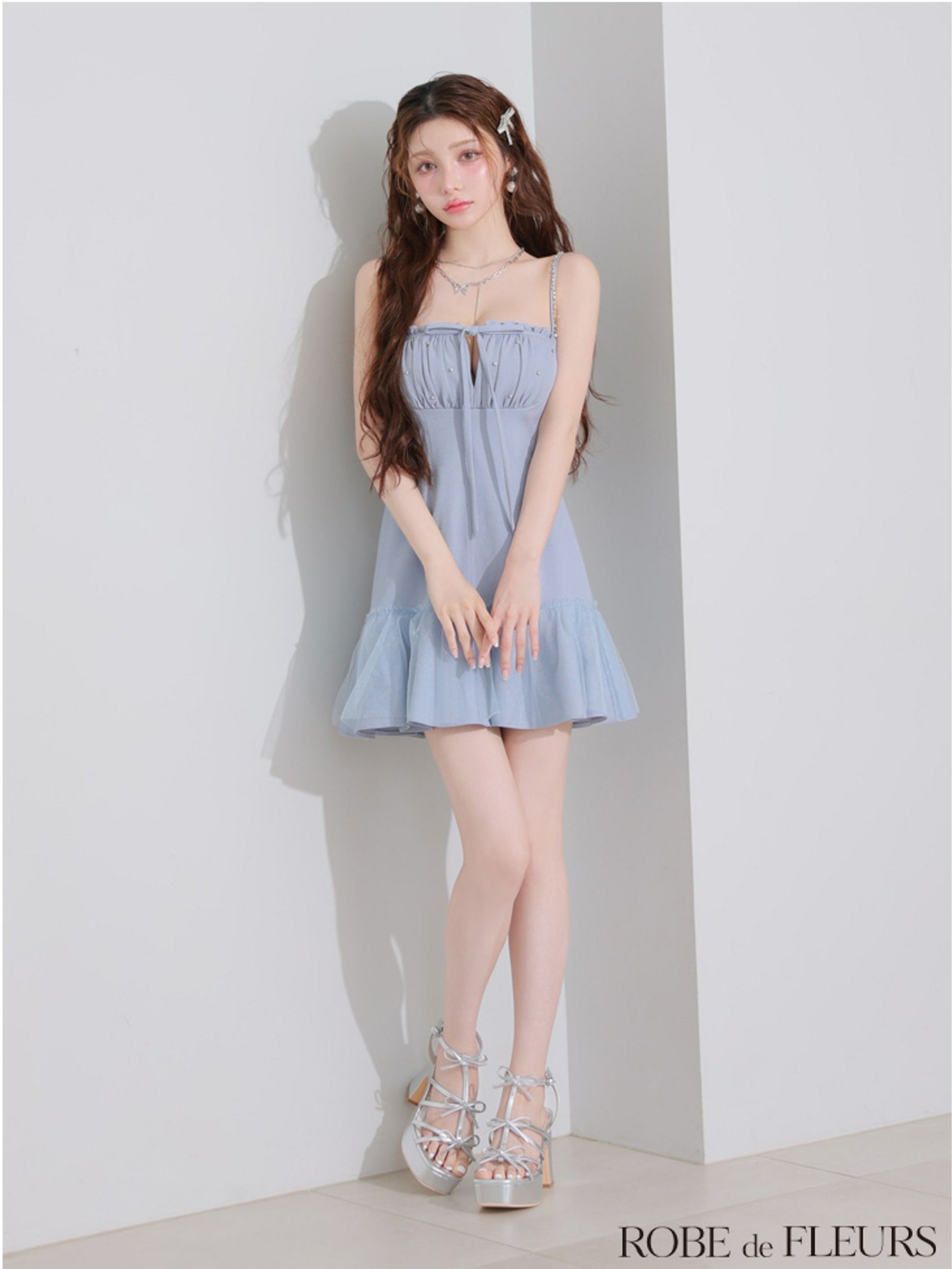 ROBE de FLEURS ローブドフルール バストカットリボンビジューミニキャバドレス fm4115-c