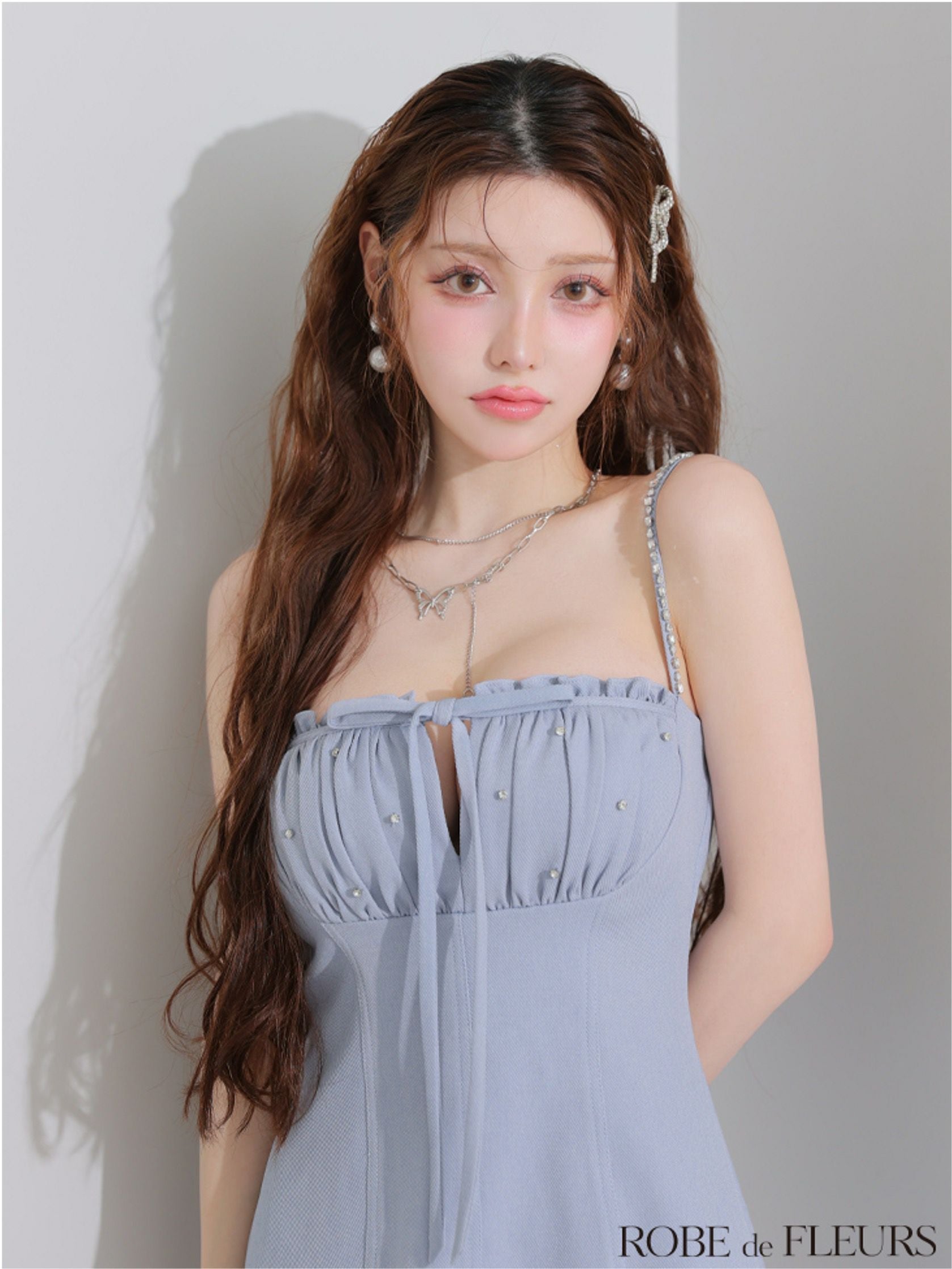 ROBE de FLEURS ローブドフルール バストカットリボンビジューミニ