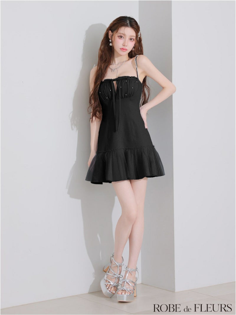 ROBE de FLEURS ローブドフルール バストカットリボンビジューミニキャバドレス fm4115-c