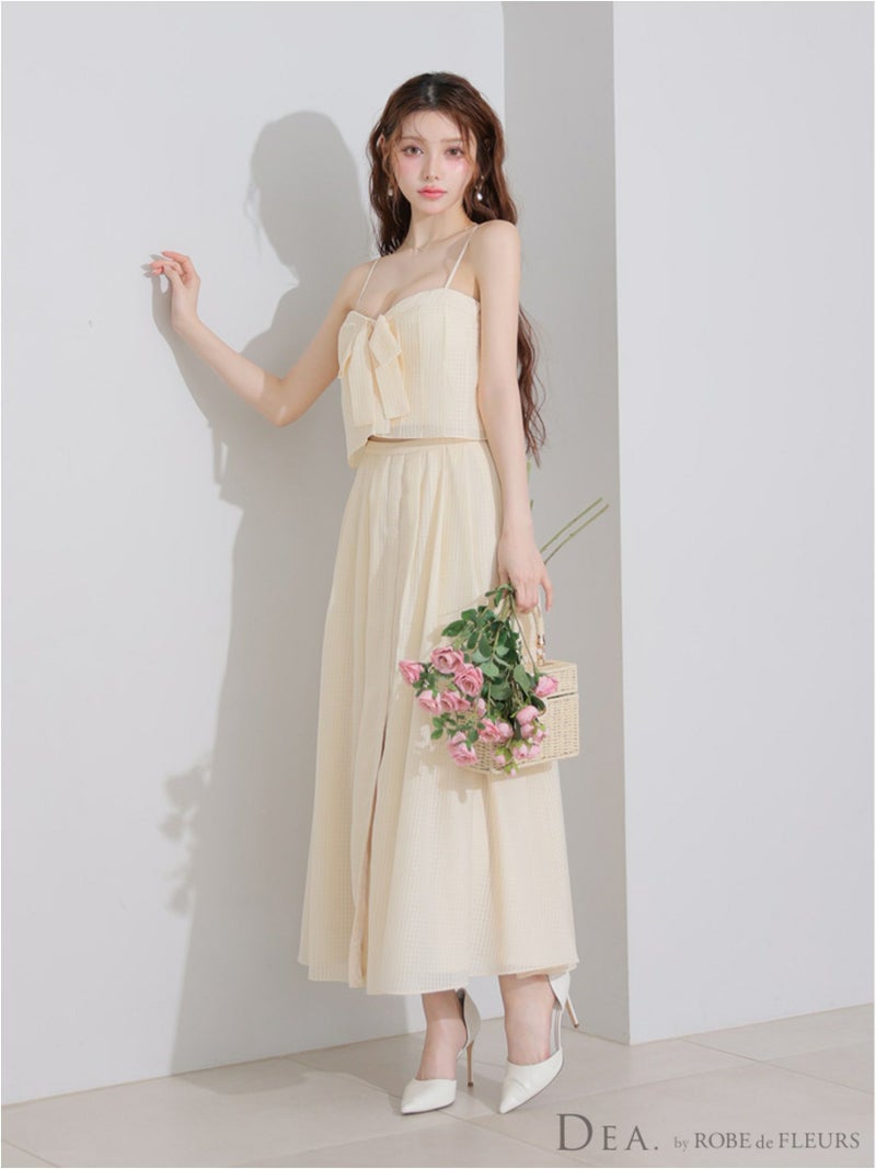 DEA. ディア バイ ローブドフルール バストリボンスリットフレアセットアップフレアロングキャバドレス de3929-c