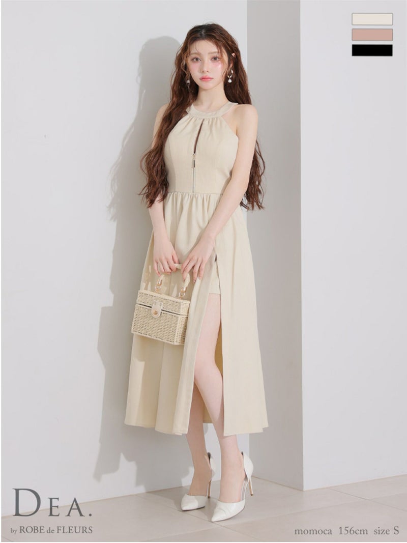 DEA. ディア バイ ローブドフルール ホルターリボンバストジップフレアロングキャバドレス de3935-c