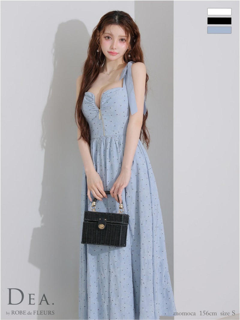  DEA. ディア バイ ローブドフルール ショルダーリボンドットフレアロングキャバドレス de4200-c