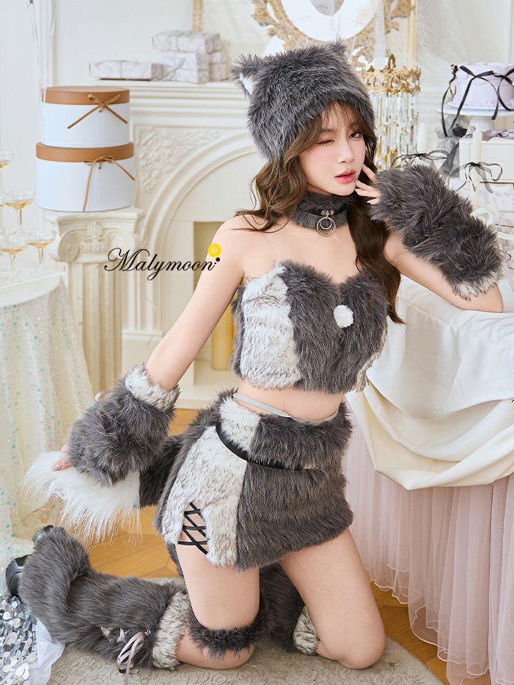 【10点セット】Malymoon マリームーン ファーエッジクロスウルフ  [ダークグレー/ライトグレー] ml10274