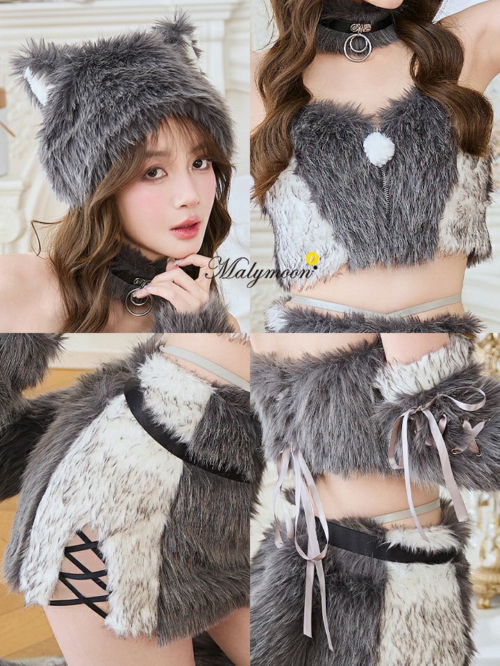 【10点セット】Malymoon マリームーン ファーエッジクロスウルフ  [ダークグレー/ライトグレー] ml10274