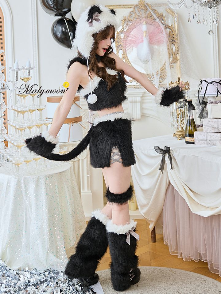 Malymoonキャットコスチューム(ブラック 8点セット】Malymoon マリームーン ツインカラーファーキャット
