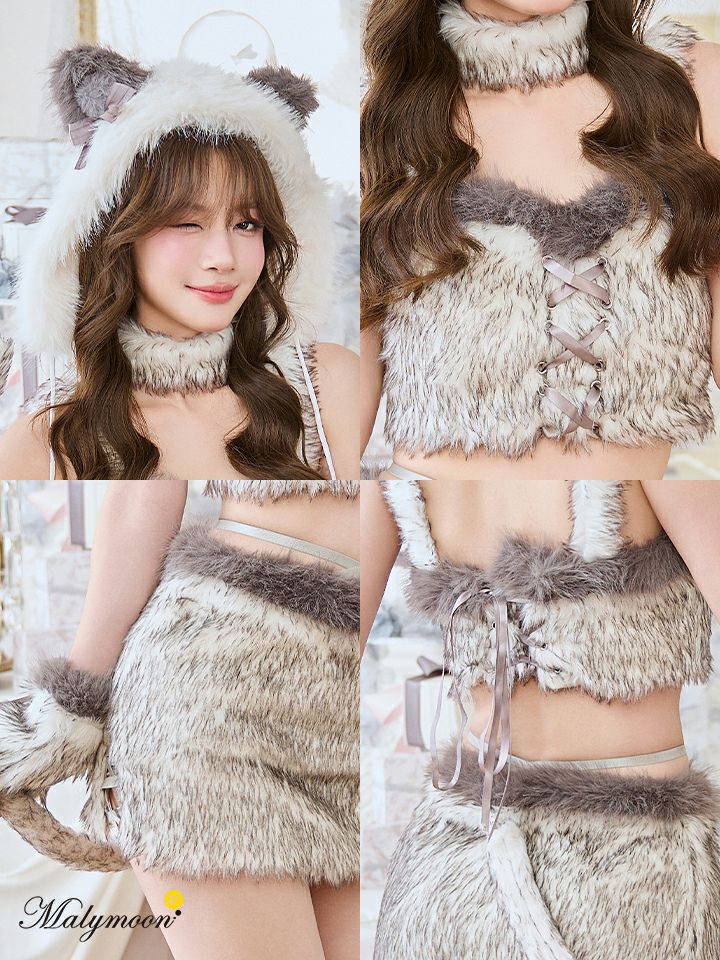 【8点セット】Malymoon マリームーン ツインカラーファーキャット  [ブラック/ベージュ] ml10275