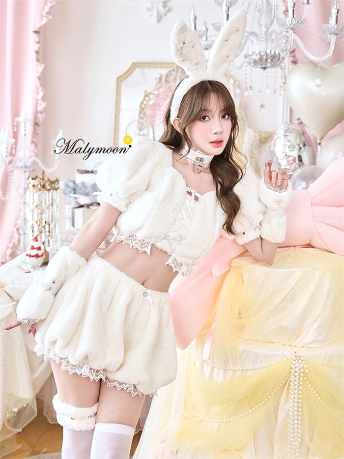 【9点セット】Malymoon マリームーン スイートバニーラテセットアップ [ピンク/ホワイト/グレー] ml10277