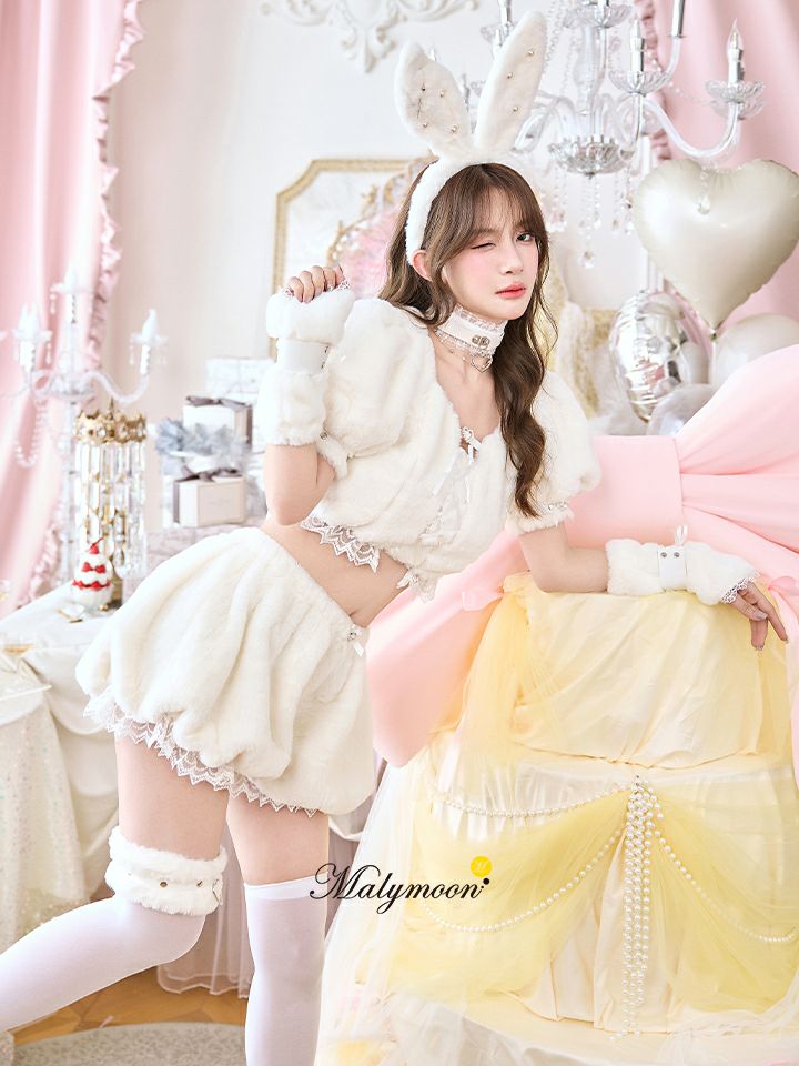 【9点セット】Malymoon マリームーン スイートバニーラテセットアップ  [ピンク/ホワイト] ml10277