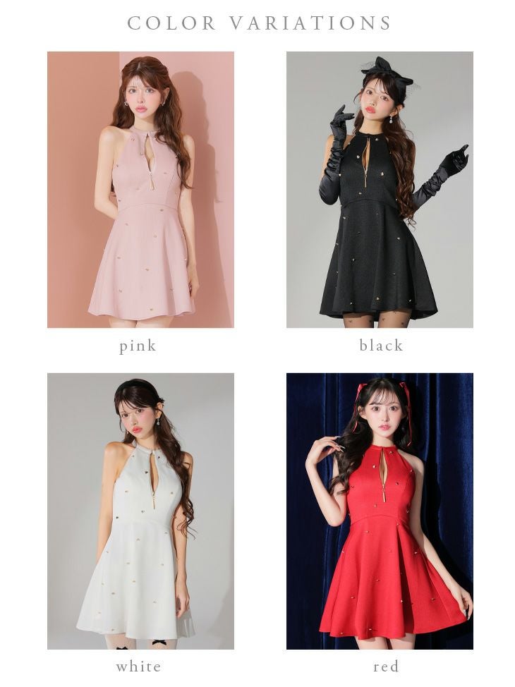 ROBE de FLEURS ローブドフルール ピンク ハートスタッズバストジップアメスリフレアミニキャバドレス fm3770-4