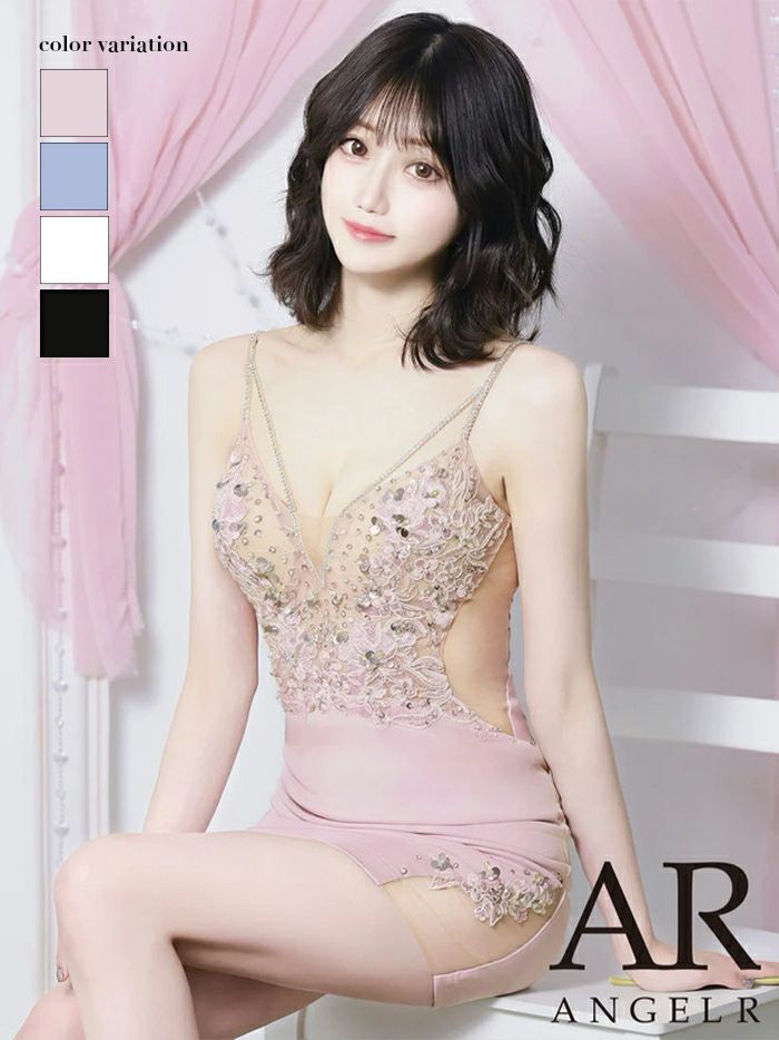 AngelR エンジェルアール フロントビジューレースメッシュタイトマイクロミニドレス ar25328
