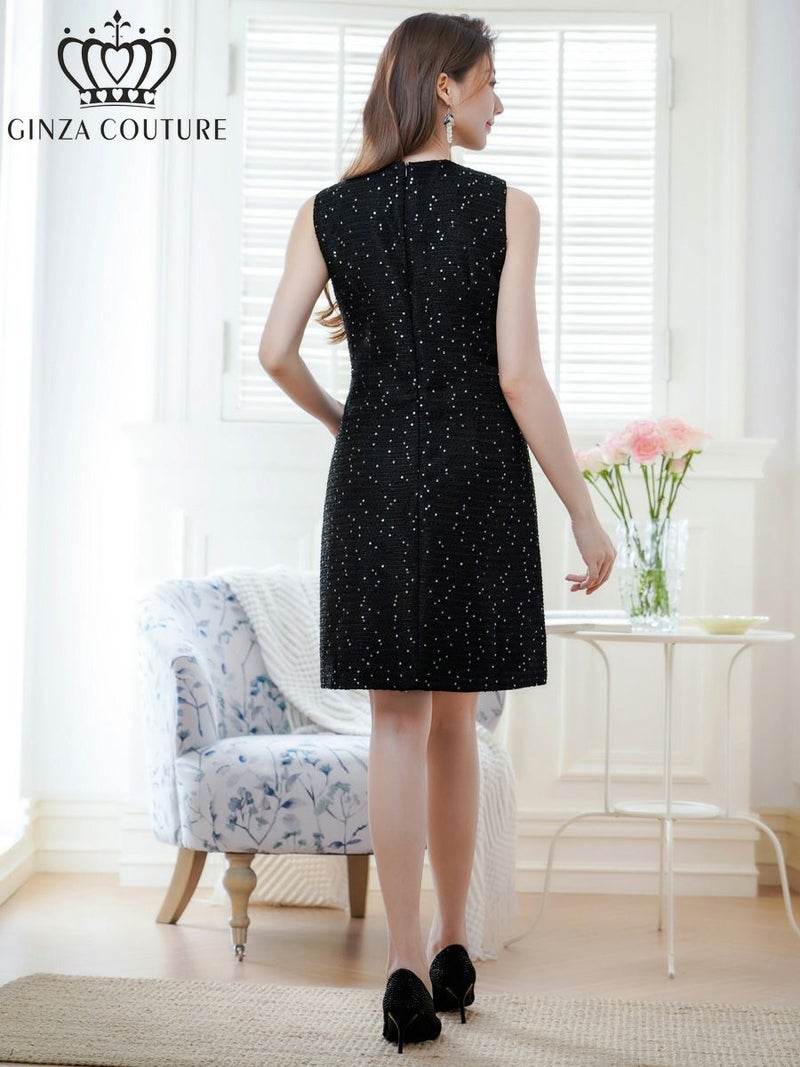 ERUKEI エルケイ ノースリーブ・ツイード・スパンコール・ポケット・Aライン・ミニドレス・ワンピース ek-c25082