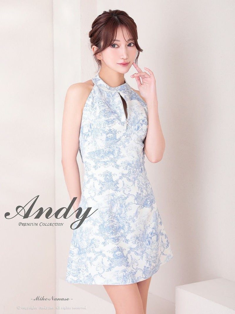 Andy アンディ ホルターネック ボタニカルフラワー 花柄 フロントジップ フレア ミニドレス ワンピース an-on2943