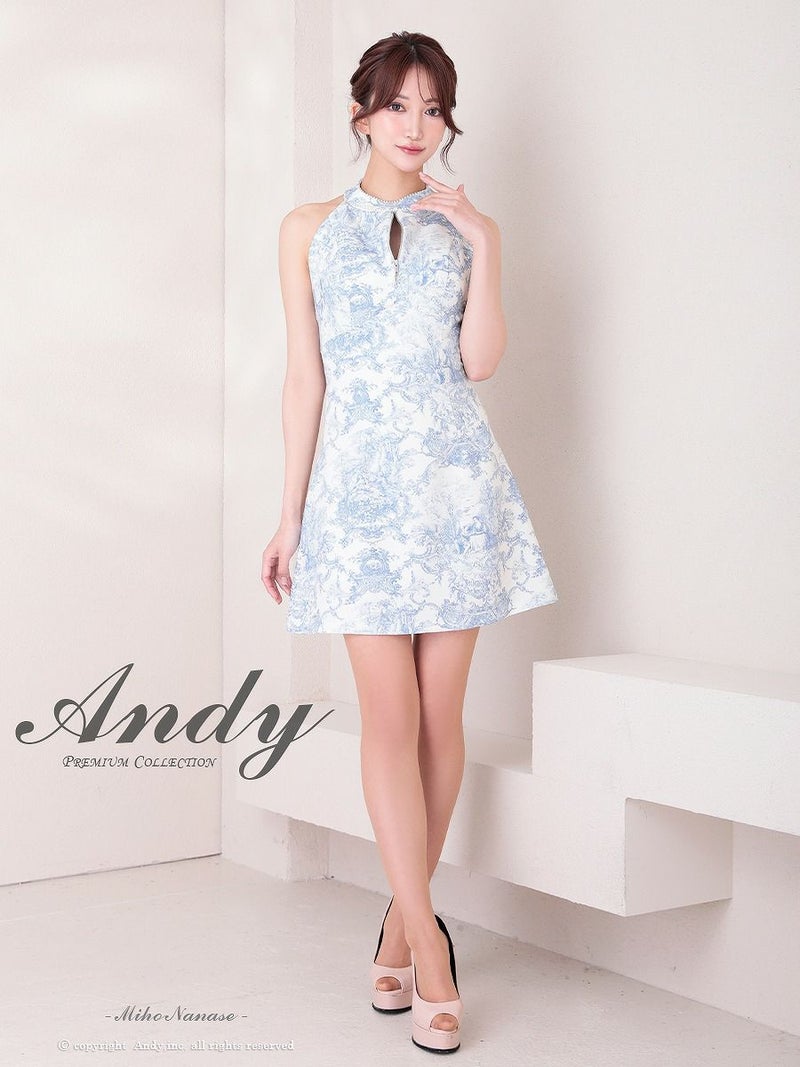 Andy アンディ ホルターネック ボタニカルフラワー 花柄 フロントジップ フレア ミニドレス ワンピース an-on2943