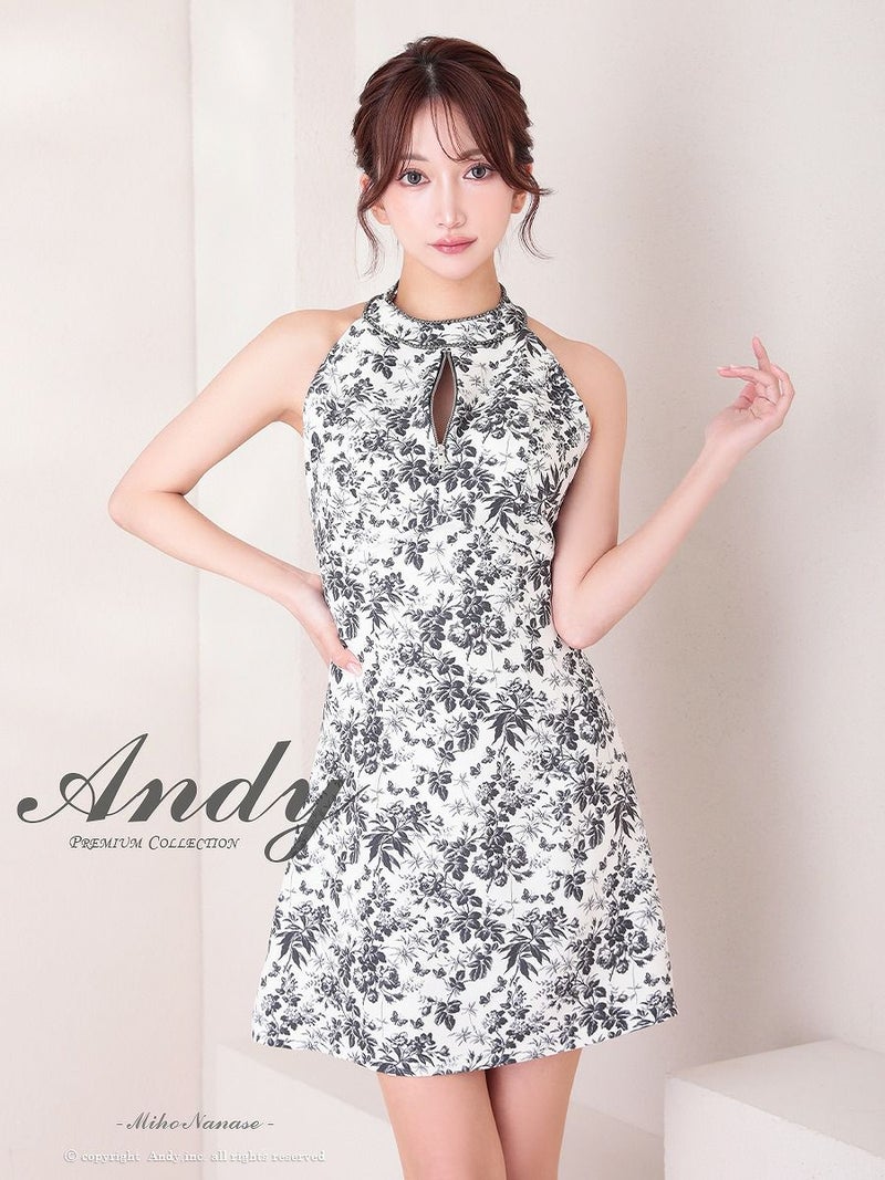 Andy アンディ ホルターネック ボタニカルフラワー 花柄 フロントジップ フレア ミニドレス ワンピース an-on2943