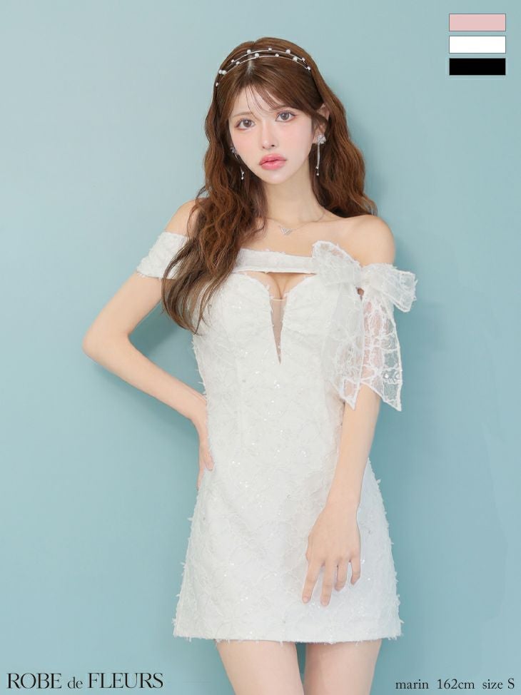 ROBE de FLEURS ローブドフルール ラメツイルベルトプリーツミニキャバ