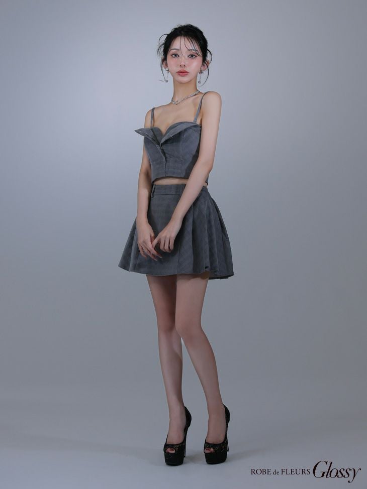 Glossy ローブドフルールグロッシー 襟付き×ノースリーブセンタージップセットアップキャバドレス gl3261