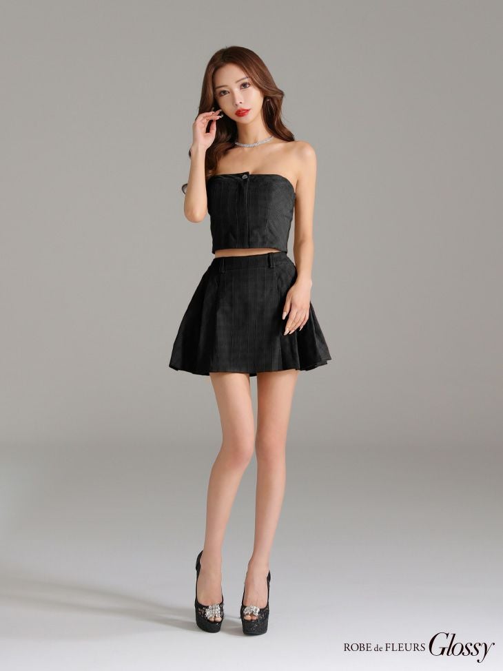 Glossy ローブドフルールグロッシー 襟付き×ノースリーブセンタージップセットアップキャバドレス gl3261