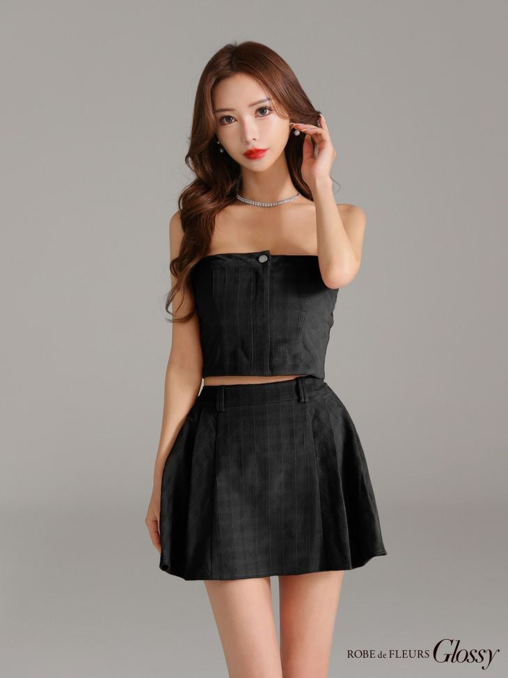 Glossy ローブドフルールグロッシー 襟付き×ノースリーブセンタージップセットアップキャバドレス gl3261