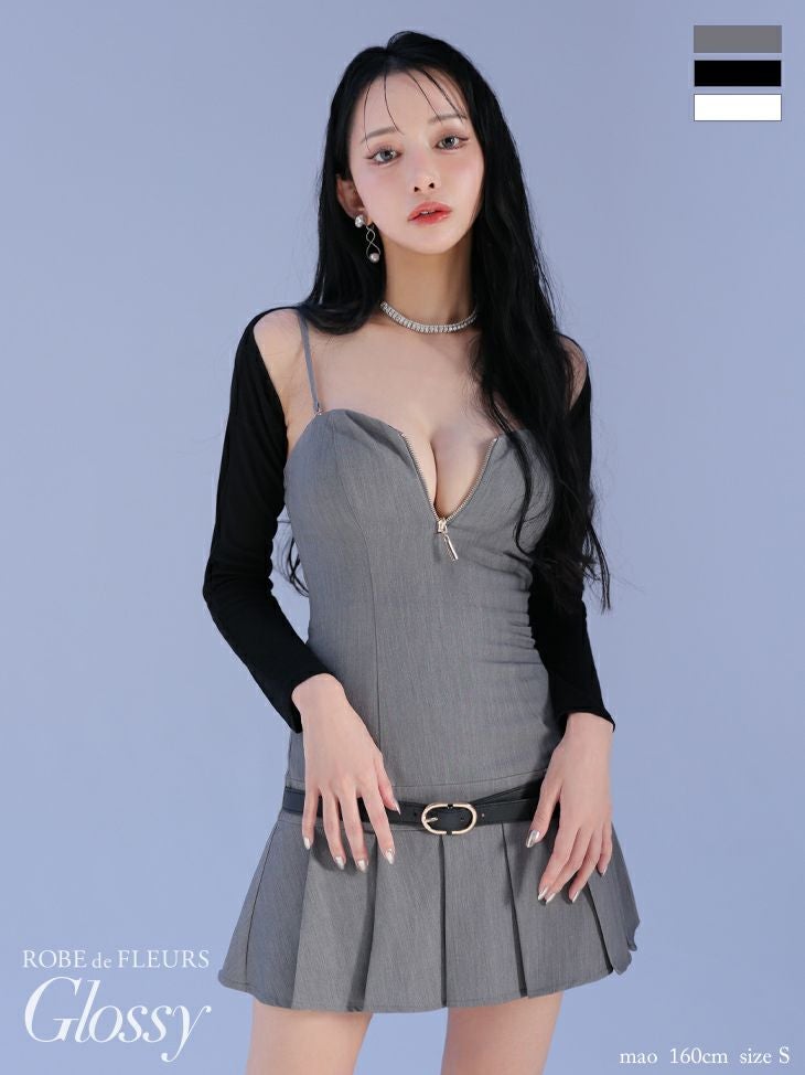 Glossy ローブドフルールグロッシー ローベルトデザインプリーツミニキャバドレス 【ボレロ着脱可能】 gl4208