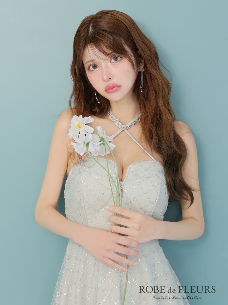 ROBE de FLEURS ローブドフルール ビジューホルターラメニットフレアミニキャバドレス fm4313