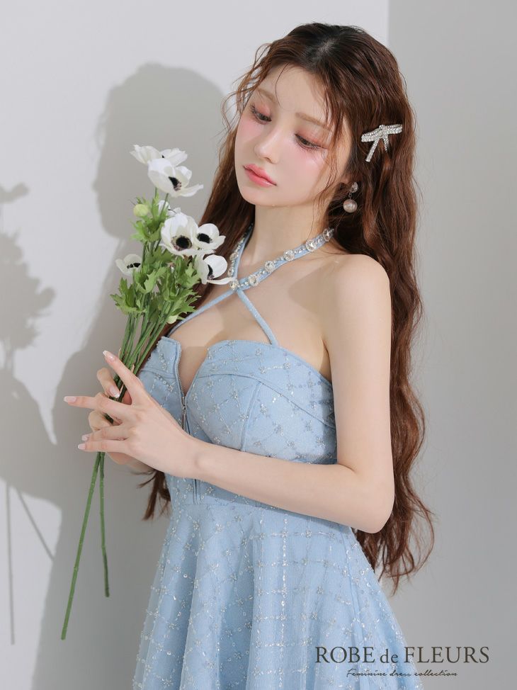 ROBE de FLEURS ローブドフルール ビジューホルターラメニットフレアミニキャバドレス fm4313