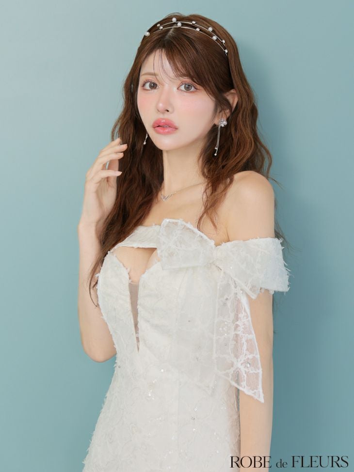 ROBE de FLEURS ローブドフルール オフショルリボンレースミニキャバドレス fm3462