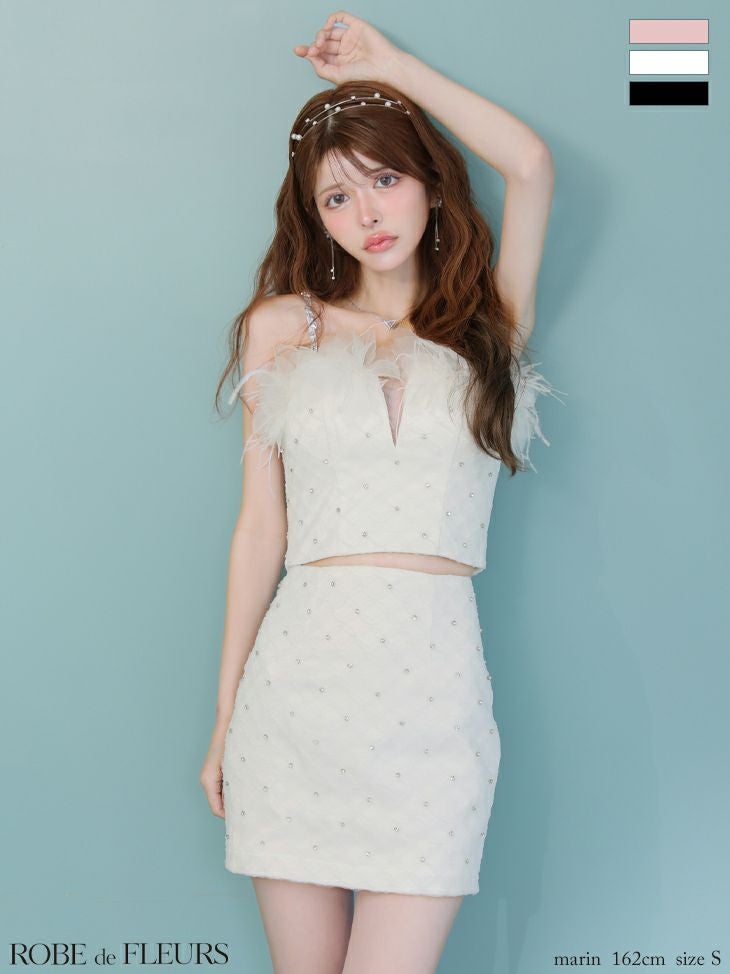 ROBE de FLEURS ローブドフルール フラワーモチーフレースビジューセットアップミニキャバドレス fm4210