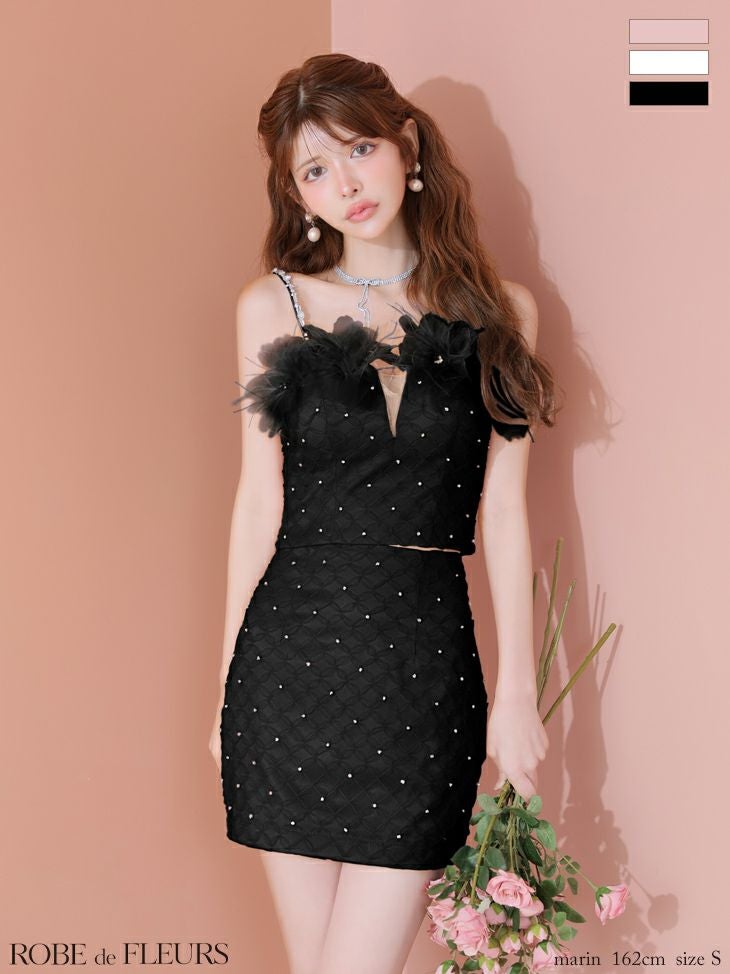 ROBE de FLEURS ローブドフルール フラワーモチーフレースビジューセットアップミニキャバドレス fm4210-c