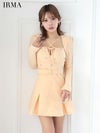 IRMA イルマ ロングスリーブ/ボレロ付き/リボンクロス/ビジュー/2way/プリーツ/フレア ミニドレス ワンピース ir55068-c