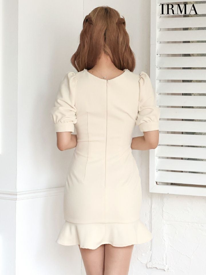 IRMA イルマ フロントジップ/パフスリーブ/ウエストカット/チューリップライン/タイト ミニドレス ワンピース ir51888