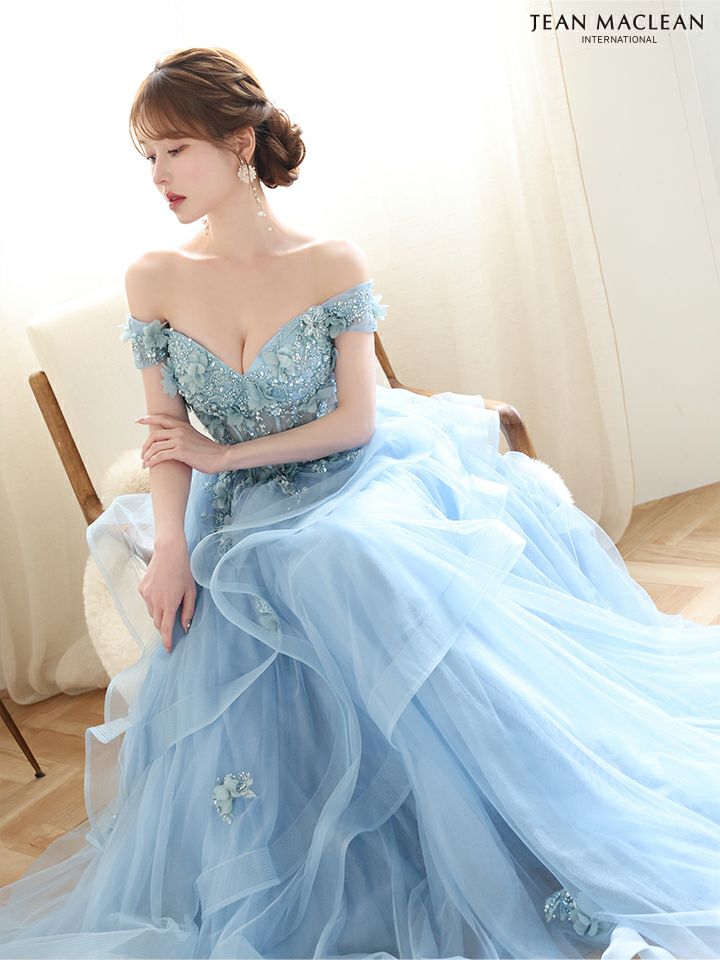 JEAN MACLEAN ジャンマクレーン 立体フラワーモチーフ/オフショル/ウェーブチュール/姫/ロングドレス ja51907