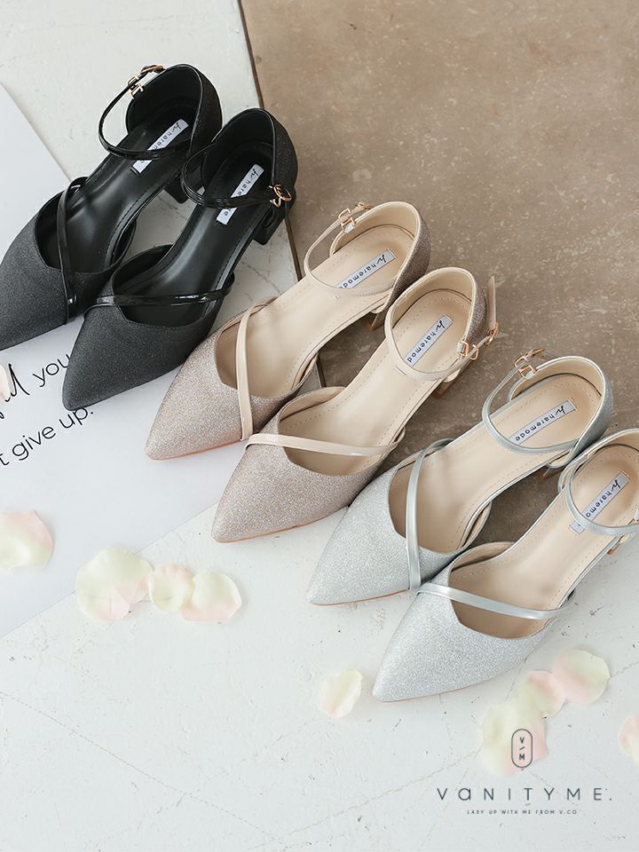 haremode ミラージュ チャンキーヒール パンプス ベージュ・シルバー・ブラック vsh-am-3424