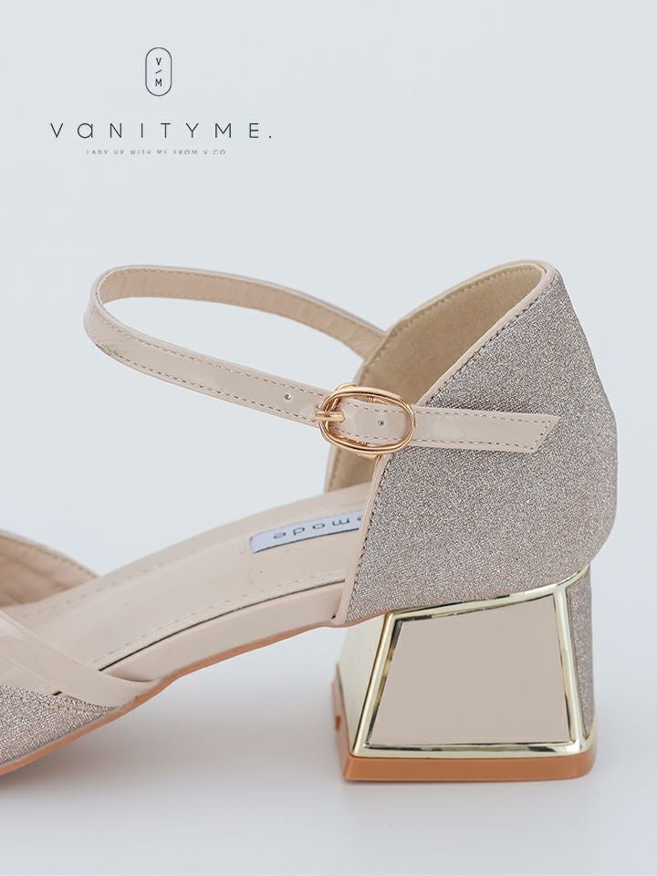 haremode ミラージュ チャンキーヒール パンプス ベージュ・シルバー・ブラック vsh-am-3424