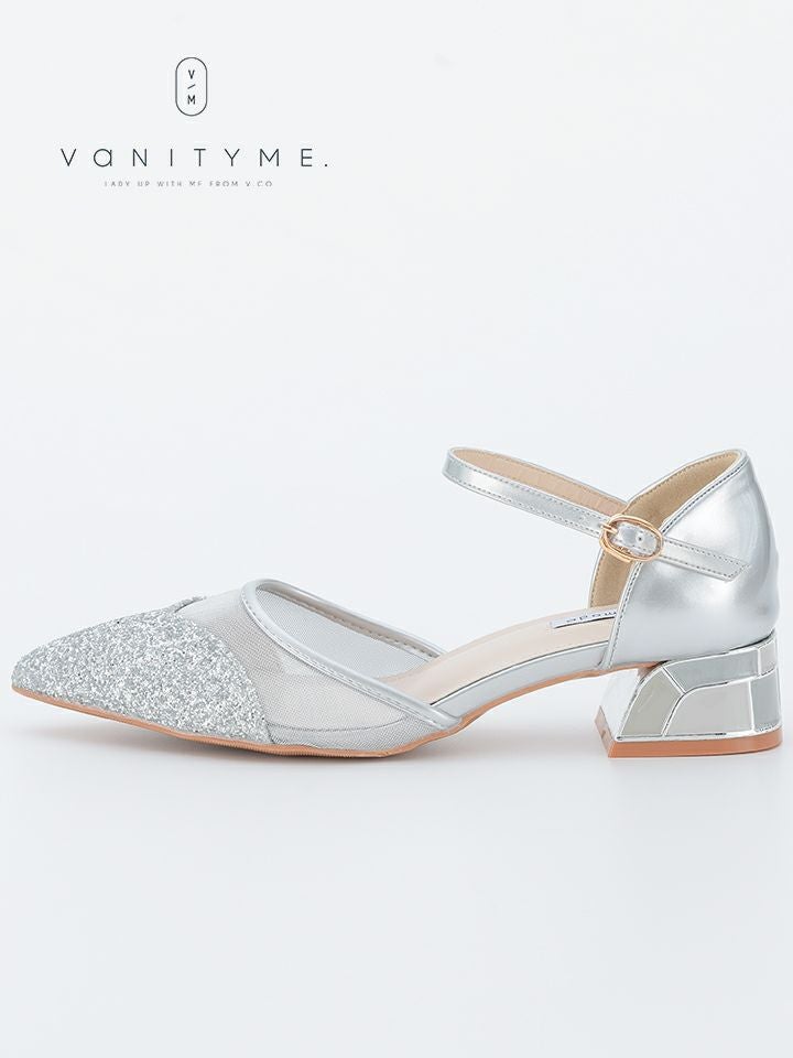 haremode ミラーモザイク グリッターラメ ポインテッドトゥ ヒール パンプス ベージュ・シルバー・ブラック vsh-am-3425