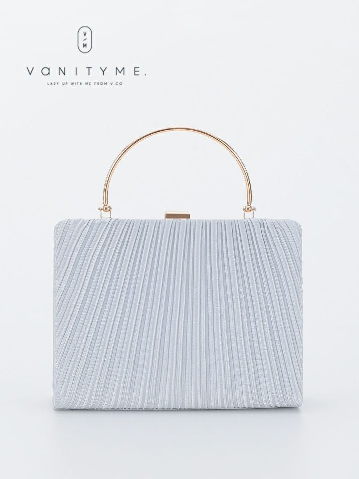 haremode ハレモード フォーマル プリーツ メタルハンド パーティーバッグ ベージュ・シルバー・ブラック vim-am-5073