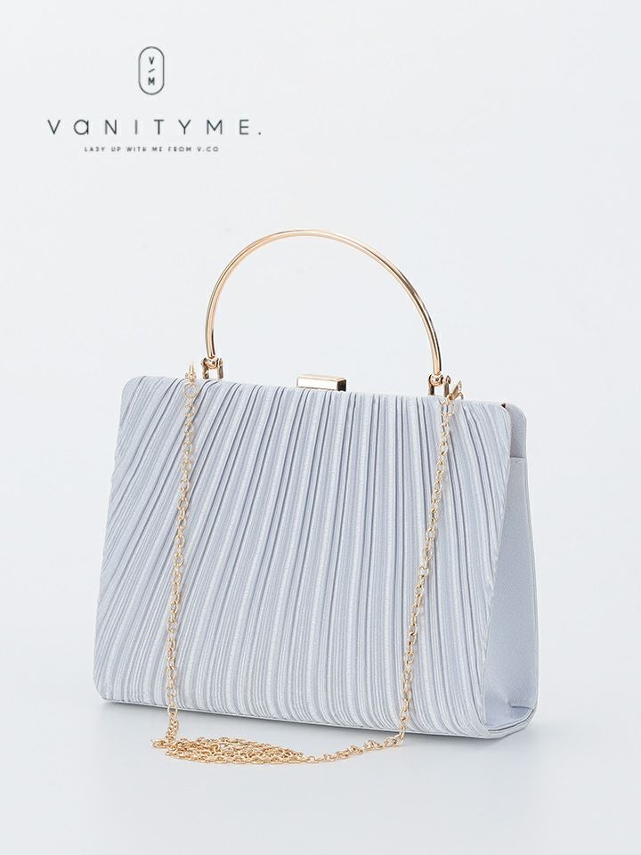 haremode ハレモード フォーマル プリーツ メタルハンド パーティーバッグ ベージュ・シルバー・ブラック vim-am-5073