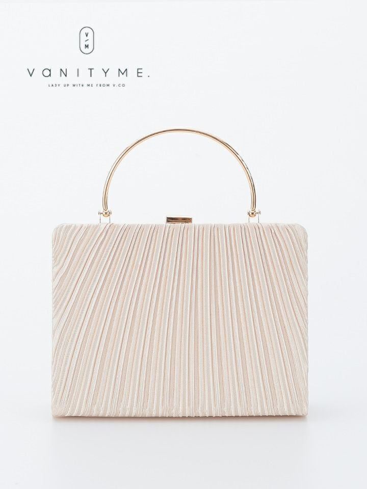 haremode ハレモード フォーマル プリーツ メタルハンド パーティーバッグ ベージュ・シルバー・ブラック vim-am-5073