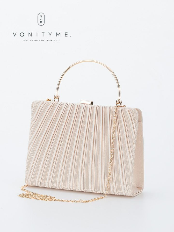 haremode ハレモード フォーマル プリーツ メタルハンド パーティーバッグ ベージュ・シルバー・ブラック vim-am-5073