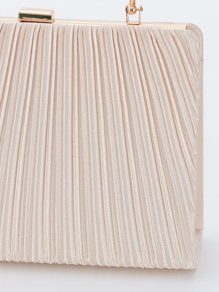 haremode ハレモード フォーマル プリーツ メタルハンド パーティーバッグ ベージュ・シルバー・ブラック vim-am-5073