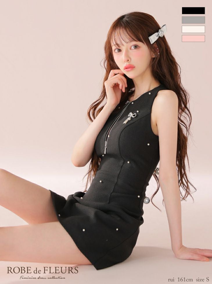 ROBE de FLEURS ローブドフルール リボンビジューノースリーブタイトミニキャバドレス fm4214