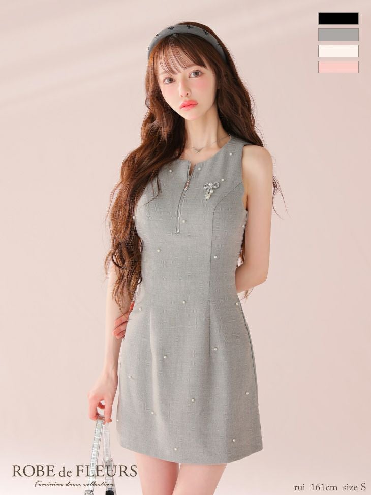 ROBE de FLEURS ローブドフルール リボンビジューノースリーブ