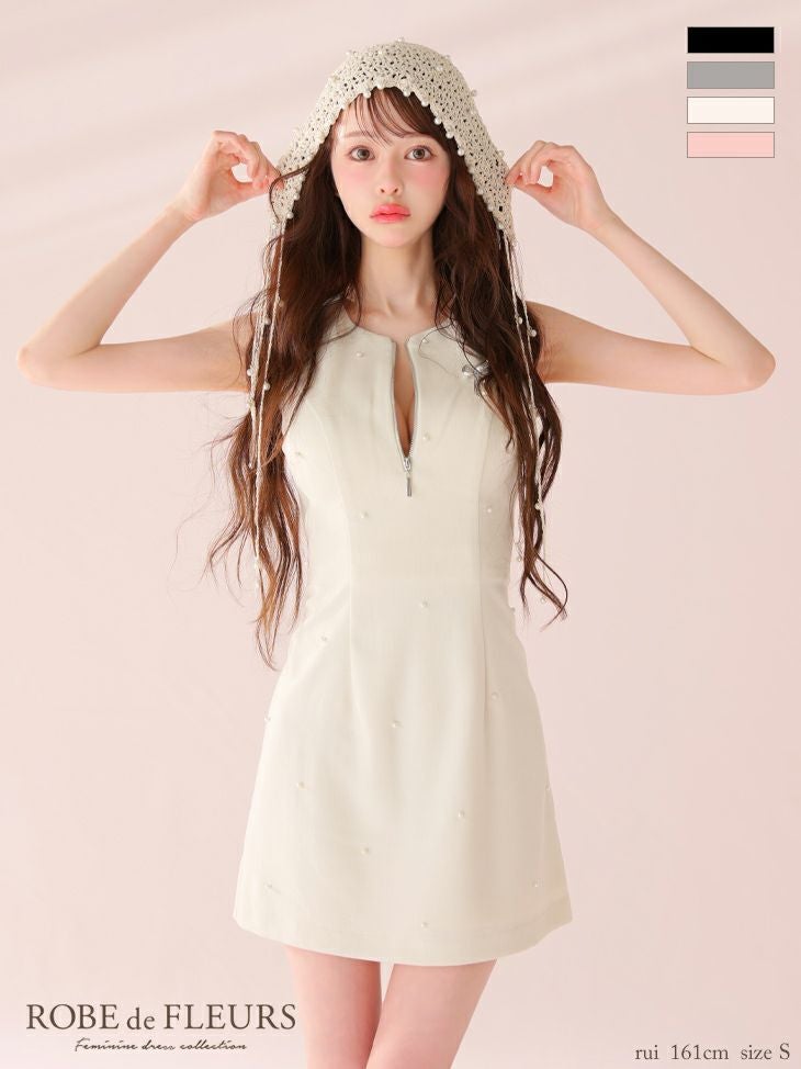 ROBE de FLEURS ローブドフルール リボンビジューノースリーブタイトミニキャバドレス fm4214-c