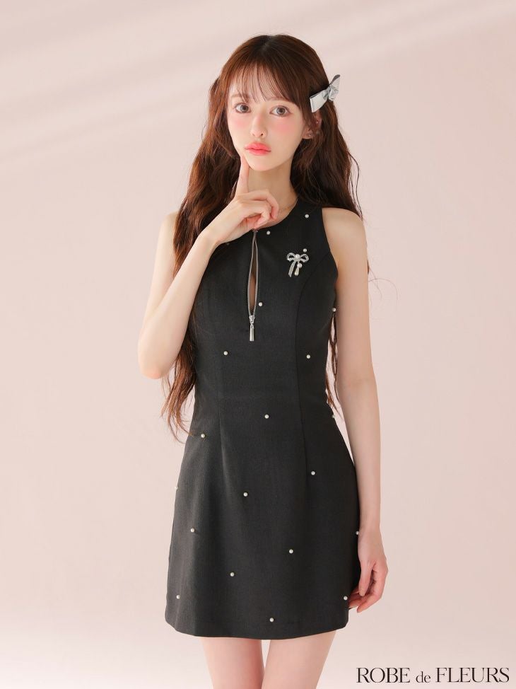ROBE de FLEURS ローブドフルール リボンビジューノースリーブ