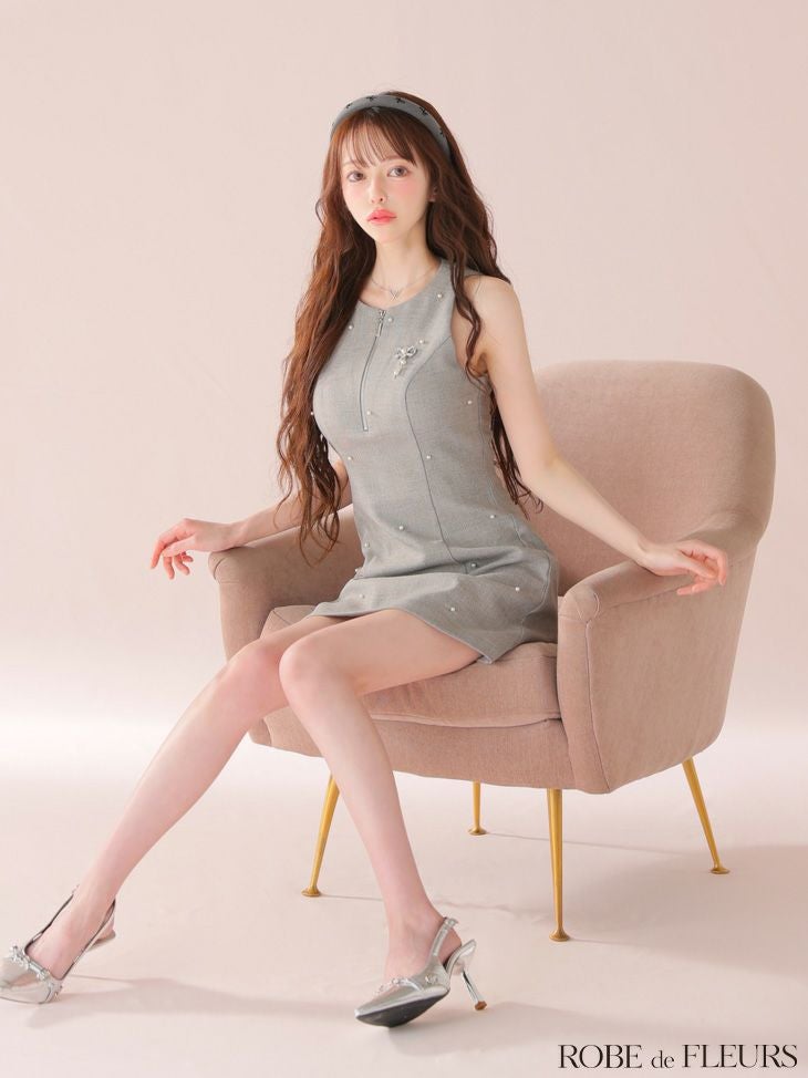 ROBE de FLEURS ローブドフルール リボンビジューノースリーブタイトミニキャバドレス fm4214-c