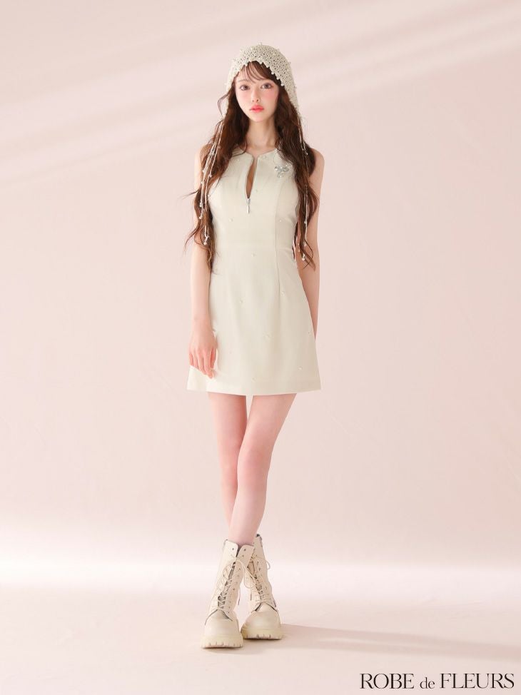 ROBE de FLEURS ローブドフルール リボンビジューノースリーブ