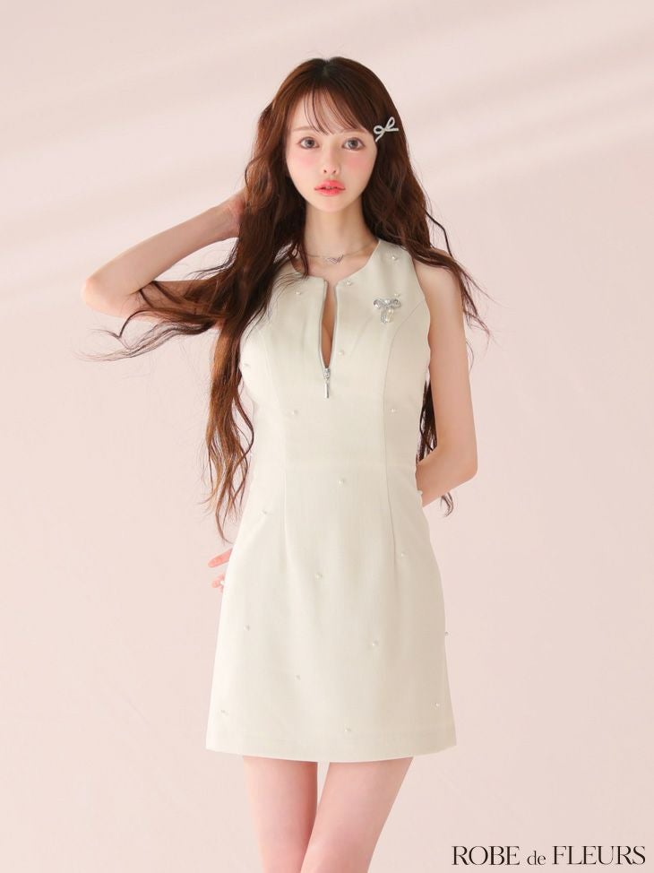 ROBE de FLEURS ローブドフルール リボンビジューノースリーブタイトミニキャバドレス fm4214-c