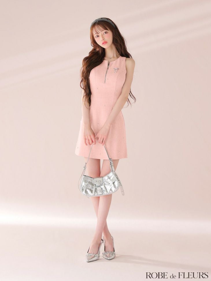 ROBE de FLEURS ローブドフルール リボンビジューノースリーブ