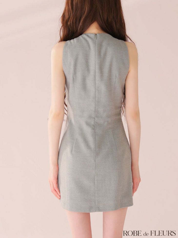 ROBE de FLEURS ローブドフルール リボンビジューノースリーブタイトミニキャバドレス fm4214-c