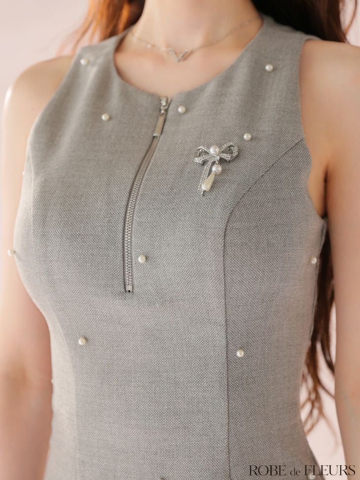 ROBE de FLEURS ローブドフルール リボンビジューノースリーブ